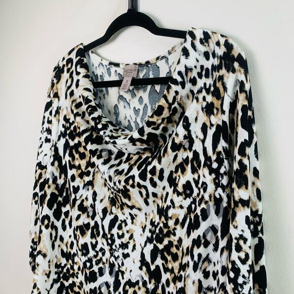Easywear by Chico's Size 3 US XL Drape Neck Leopard Print Knit Top 3/4 Sleeve - Picture 3 of 8